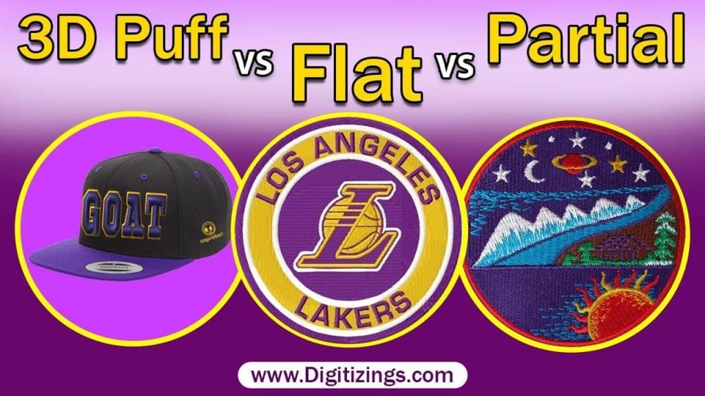 best comparision of 3d puff embroidery vs flat embroidery vs partial embroidery